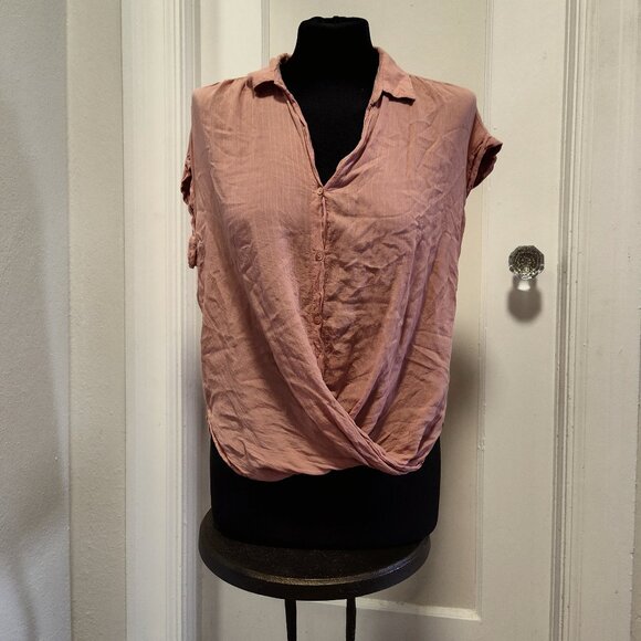 Pink Button-up Draped Top - Picture 1 of 4
